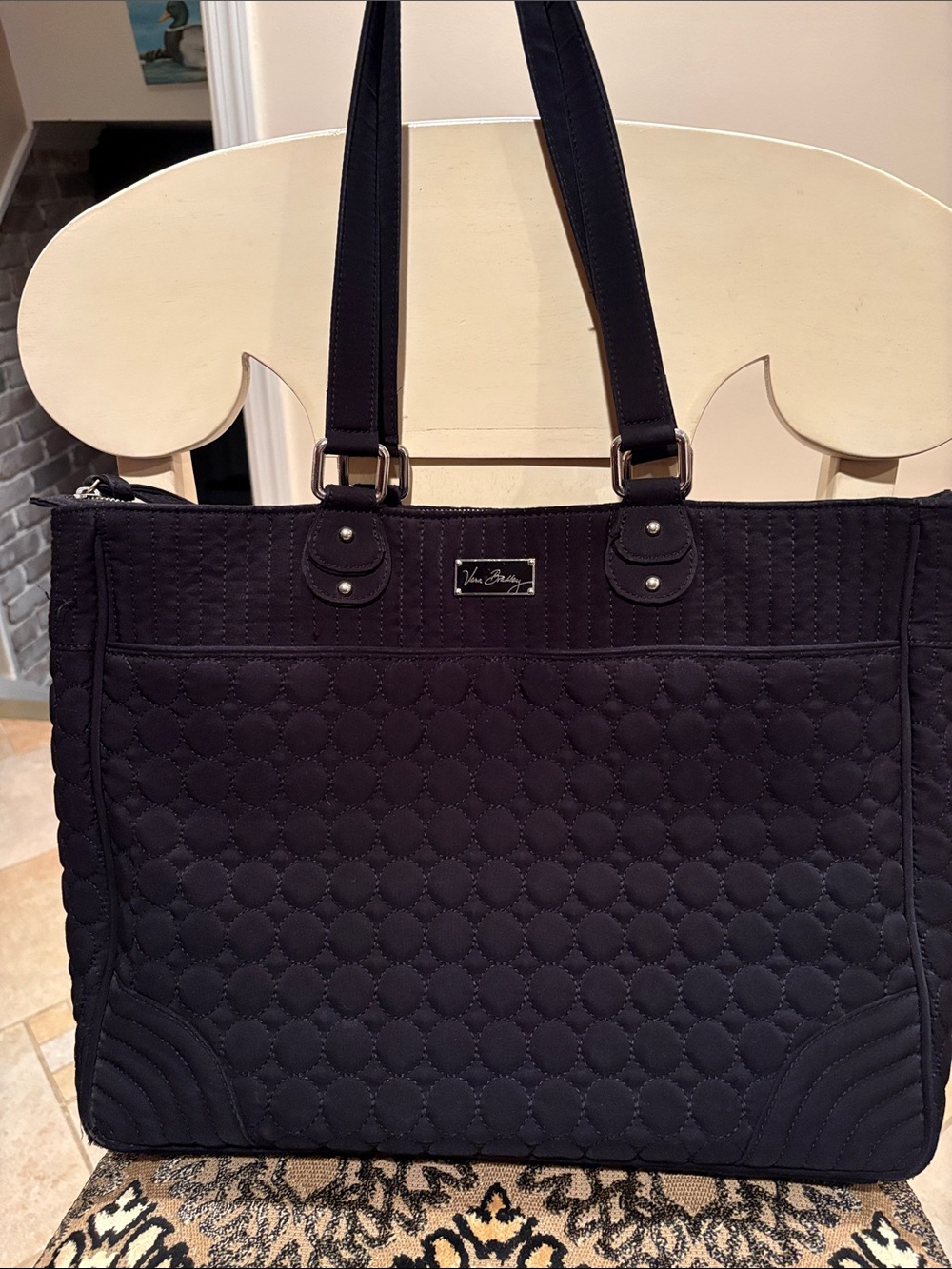 Vera Bradley Quilted black Shoulder Tote with padded laptop slot